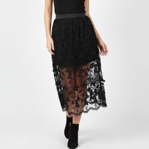 Forever 21 Black Sheer Maxi Skirt Size S Floral Raised Embroidered Lace